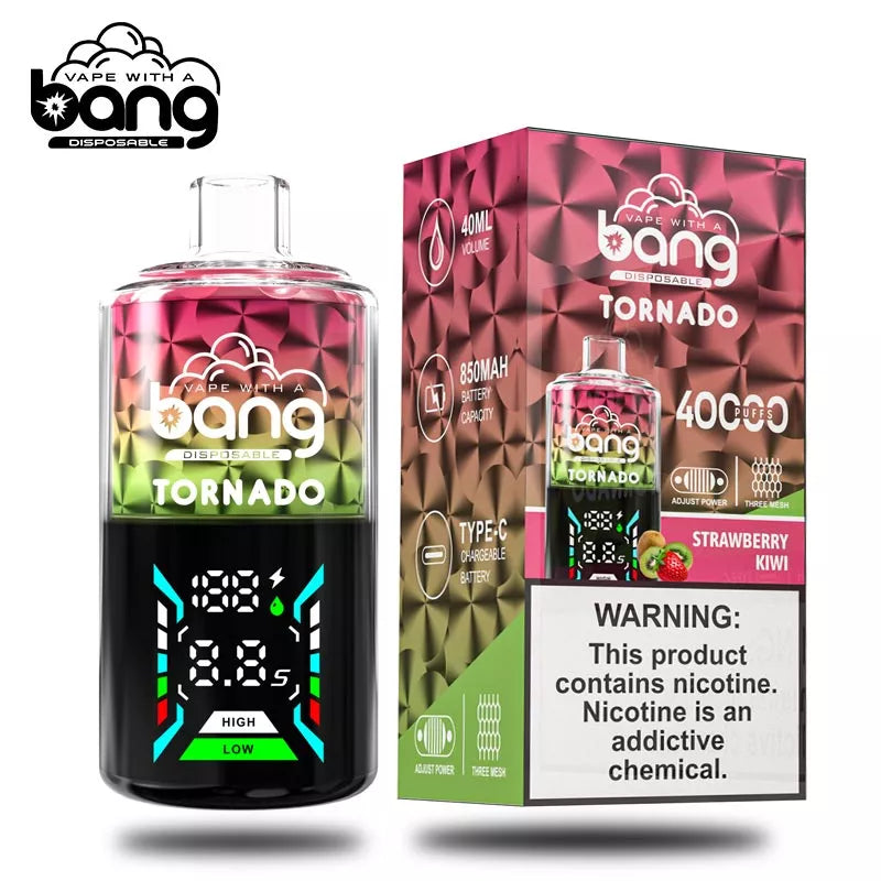 Bang Vape Tornado 40000 Puffs Triple Coils Digital Disposable E-cig-850mAh Battery, 40ml E-liquid, Multiple Nicotine 12 Flavors