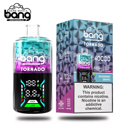 Bang Vape Tornado 40000 Puffs Triple Coils Digital Disposable E-cig-850mAh Battery, 40ml E-liquid, Multiple Nicotine 12 Flavors