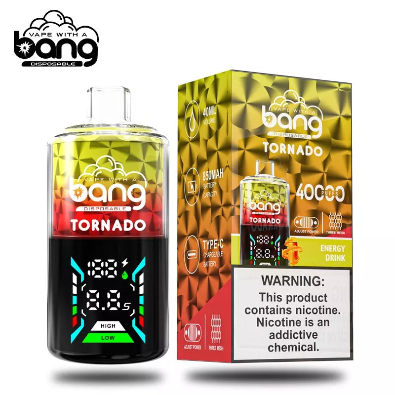 Bang Vape Tornado 40000 Puffs Triple Coils Digital Disposable E-cig-850mAh Battery, 40ml E-liquid, Multiple Nicotine 12 Flavors