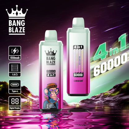 BANG BLAZE 4IN1 60000 Puffs Disposable Vape Wholesale(0% to 5% Nicotine) 56ML e-liquid &nbsp;650mAh 12 Flavors