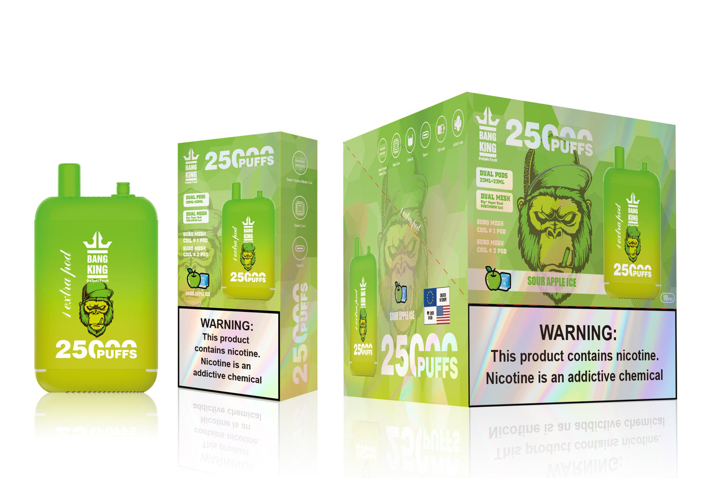 Bang King 25000 Puffs - 46mL Dual Tank (0%-5% Nicotine) 650mAh Battery 12 Flavors