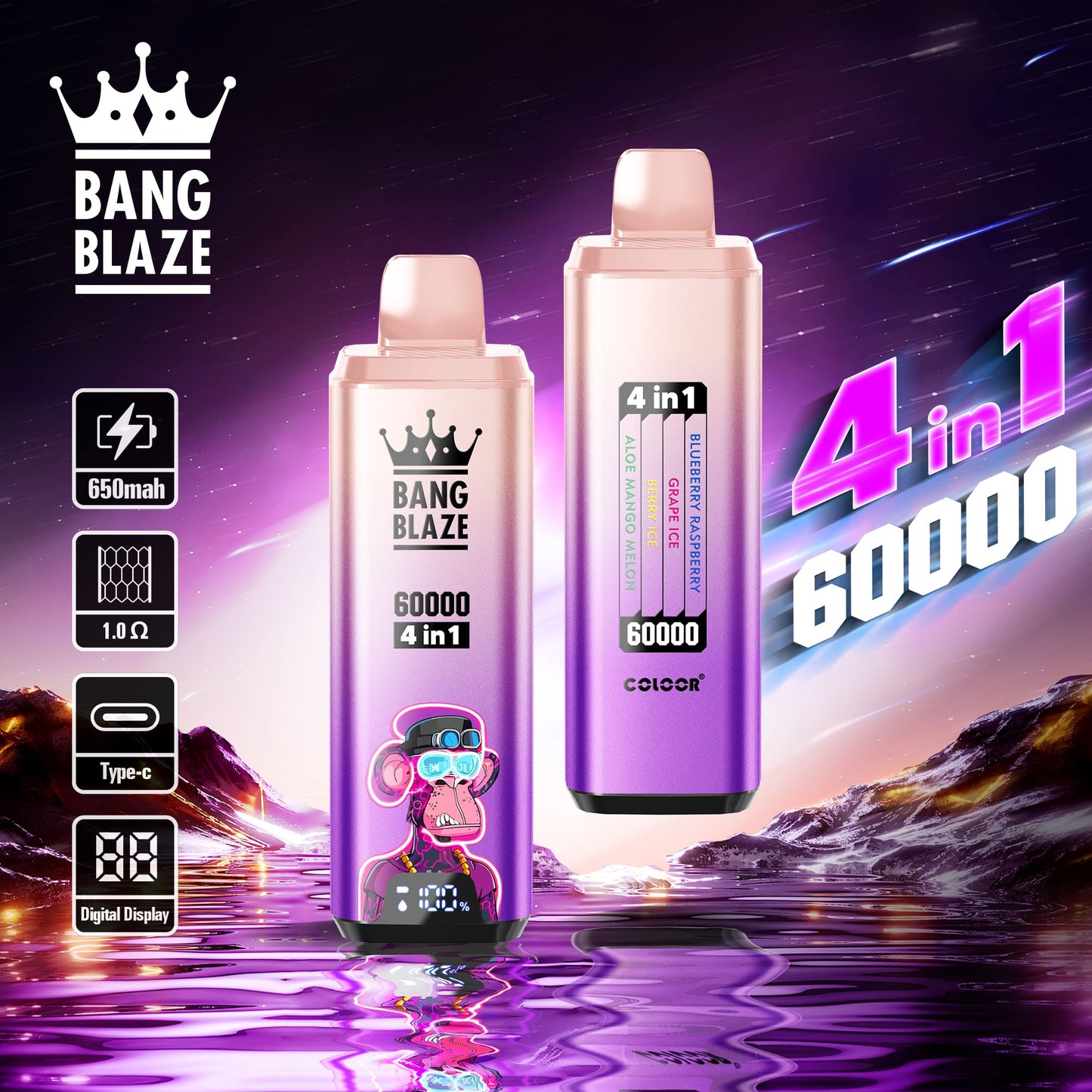 BANG BLAZE 4IN1 60000 Puffs Disposable Vape Wholesale(0% to 5% Nicotine) 56ML e-liquid &nbsp;650mAh 12 Flavors