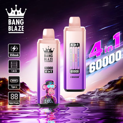 BANG BLAZE 4IN1 60000 Puffs Disposable Vape Wholesale(0% to 5% Nicotine) 56ML e-liquid &nbsp;650mAh 12 Flavors