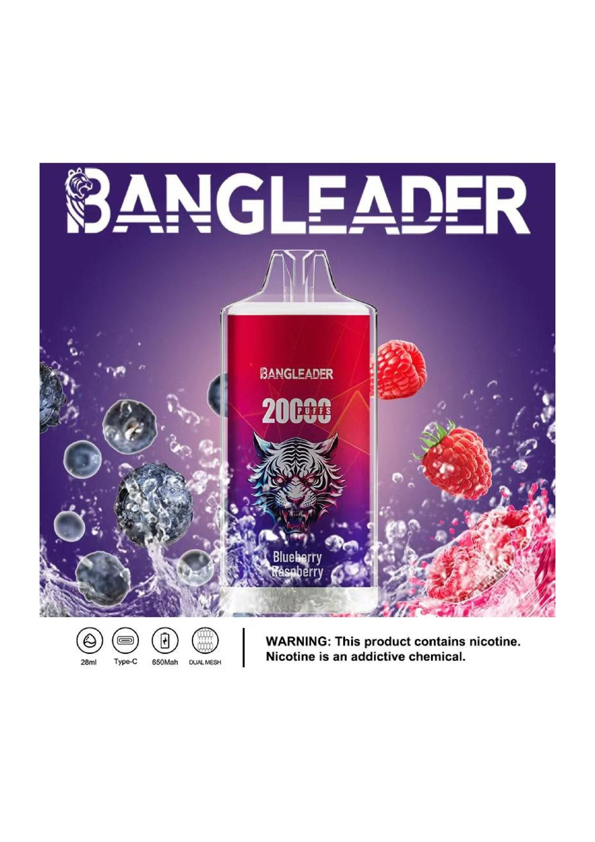 Bang Leader 20000 Puffs Disposable Vape – 650mAh Battery, 28mL E-Liquid, 0% to 5% Nicotine Options 12 Flavors