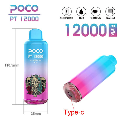 POCO PT 12000 Puffs - 22mL, 5% Nic Salt, 10 Flavors, Mesh Coil