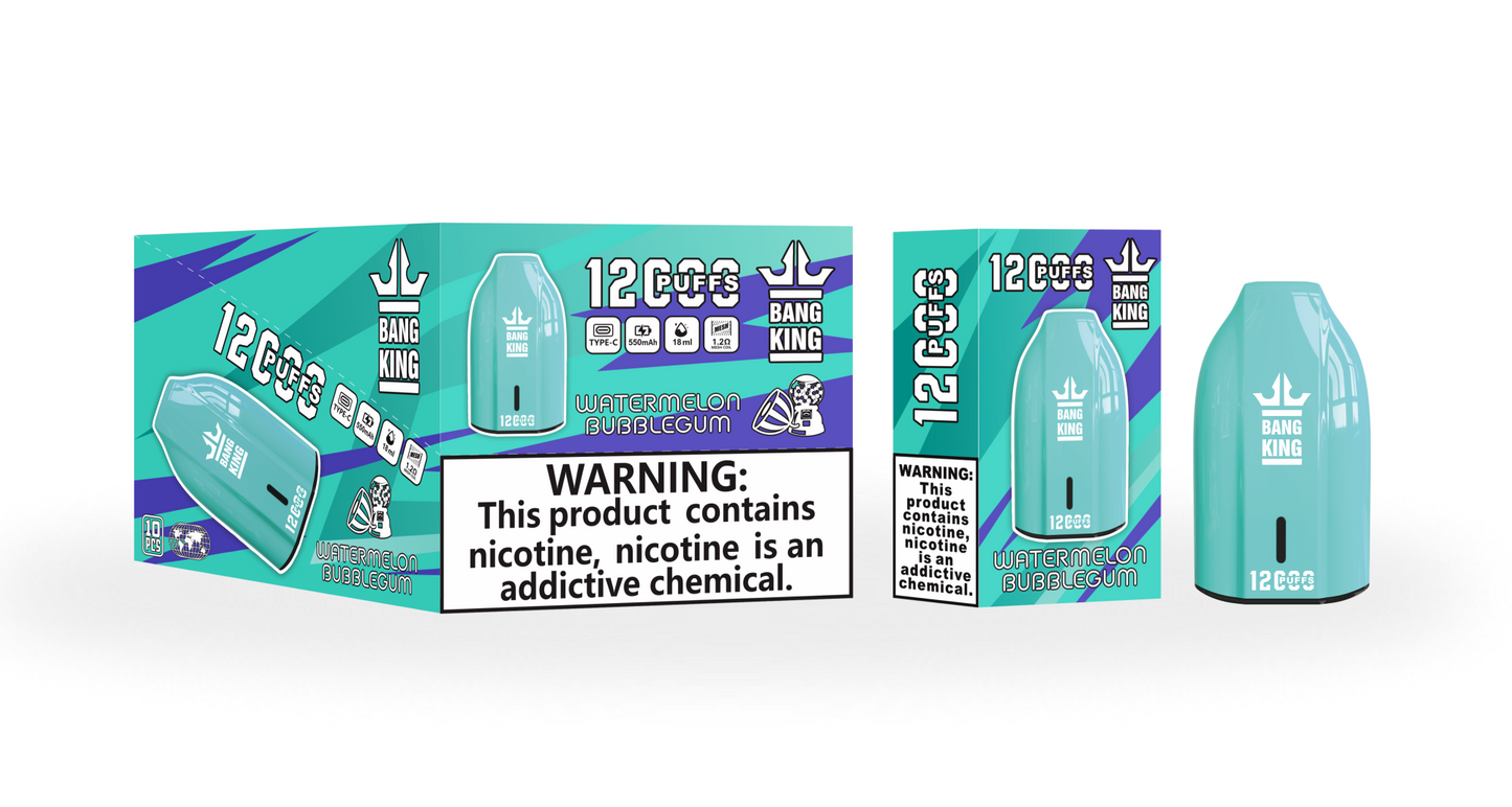 BangKing 12K Puffs Smart Full Screen Turn Ice Wholesale Disposable Vape Puff 12000k Prefilled Pod-850mAh Battery, Multiple Nicotine 12 Flavors