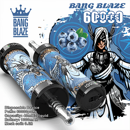 BANG BLAZE 60000 Puffs Disposable Vape Wholes hale-1000mAh baterry, 40ml E-liquid,Multiple Nicotine 10 Flavors