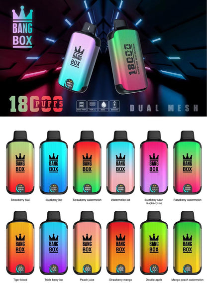 Bangbox 18000 Puffs Smart Screen Disposable E Cigarettes Vape Puff 18k Dual Mesh Coil Led display battery 26ml 850MAH 12Flavors.