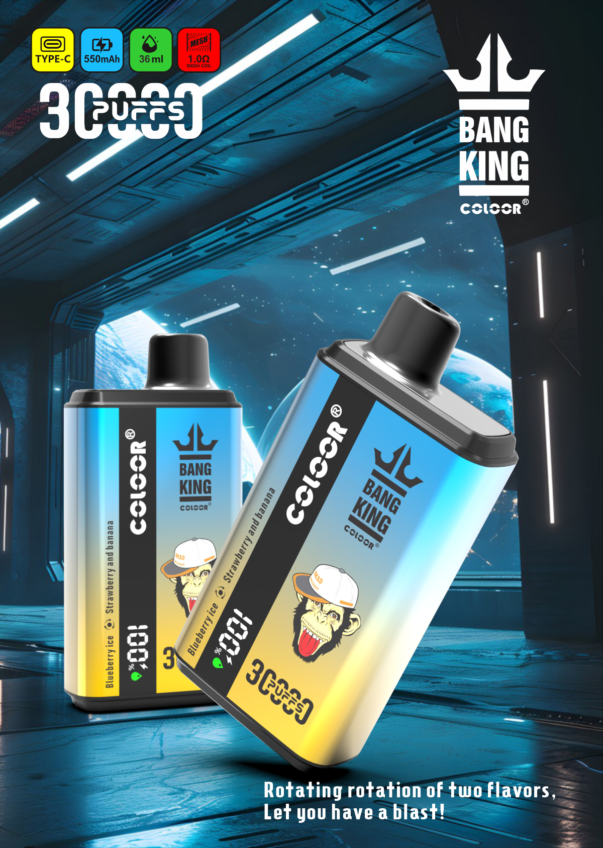 Bang King 30000 Puffs Disposable Vape  12 Flavors-850mAh Battery, 30ml E-liquid, Multiple Nicotine 12 Flavors