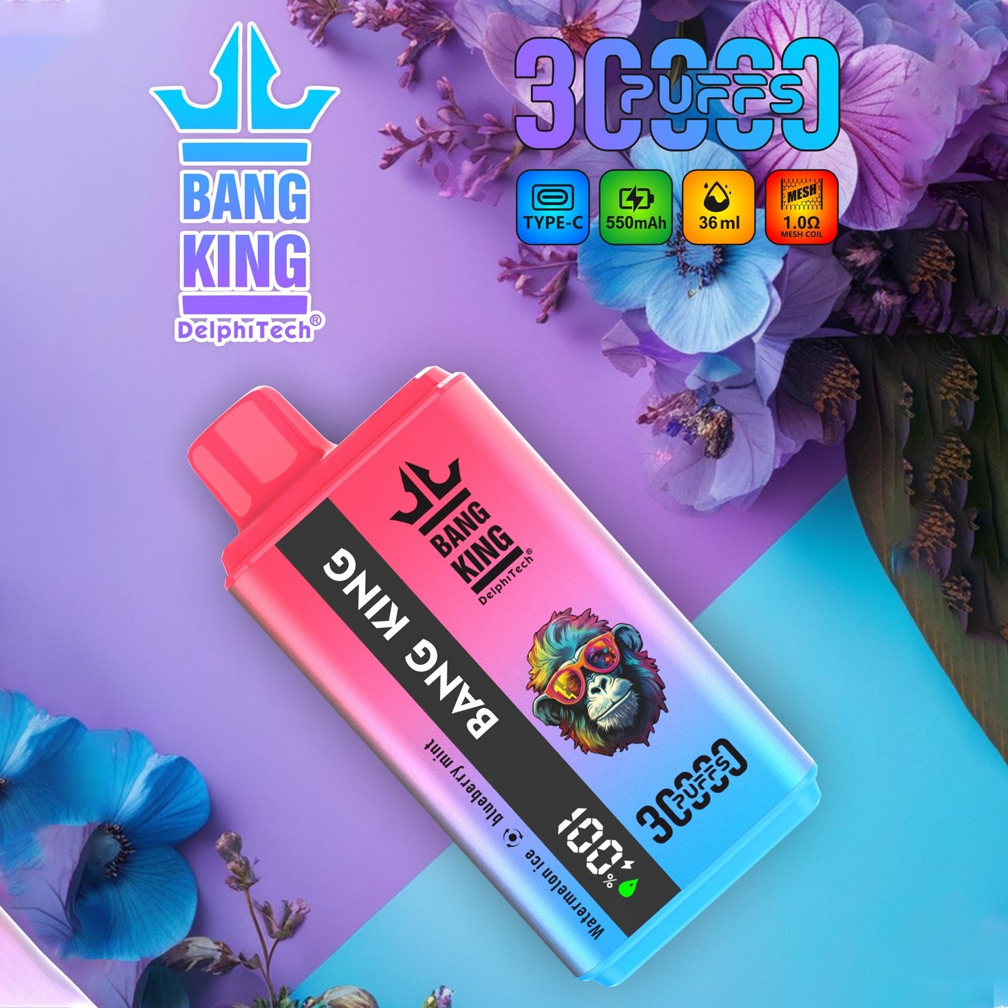 BANG KING 30000Puffs DisposableVape Wholesale-550mAh Battery, 36ml E-liquid, Multiple Nicotine 12 Flavors