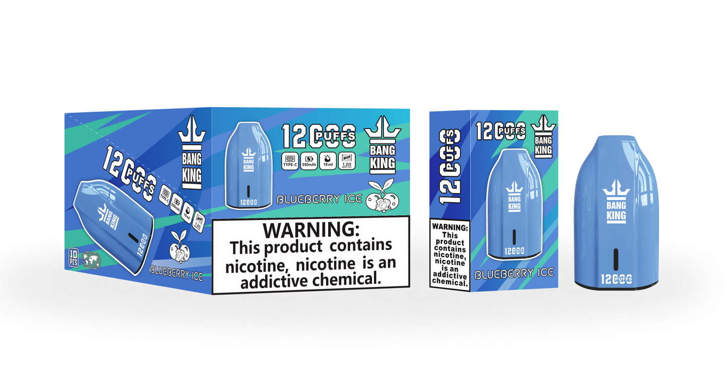 BangKing 12K Puffs Smart Full Screen Turn Ice Wholesale Disposable Vape Puff 12000k Prefilled Pod-850mAh Battery, Multiple Nicotine 12 Flavors
