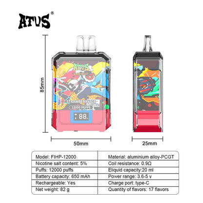ATVS Warship 12000 Puffs Disposable Vape Wholesale-650mAh battery, 20ml E-liquid, Multiple Nicotine 16 Flavors