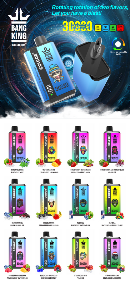 Bang King 30000 Puffs Disposable Vape  12 Flavors-850mAh Battery, 30ml E-liquid, Multiple Nicotine 12 Flavors
