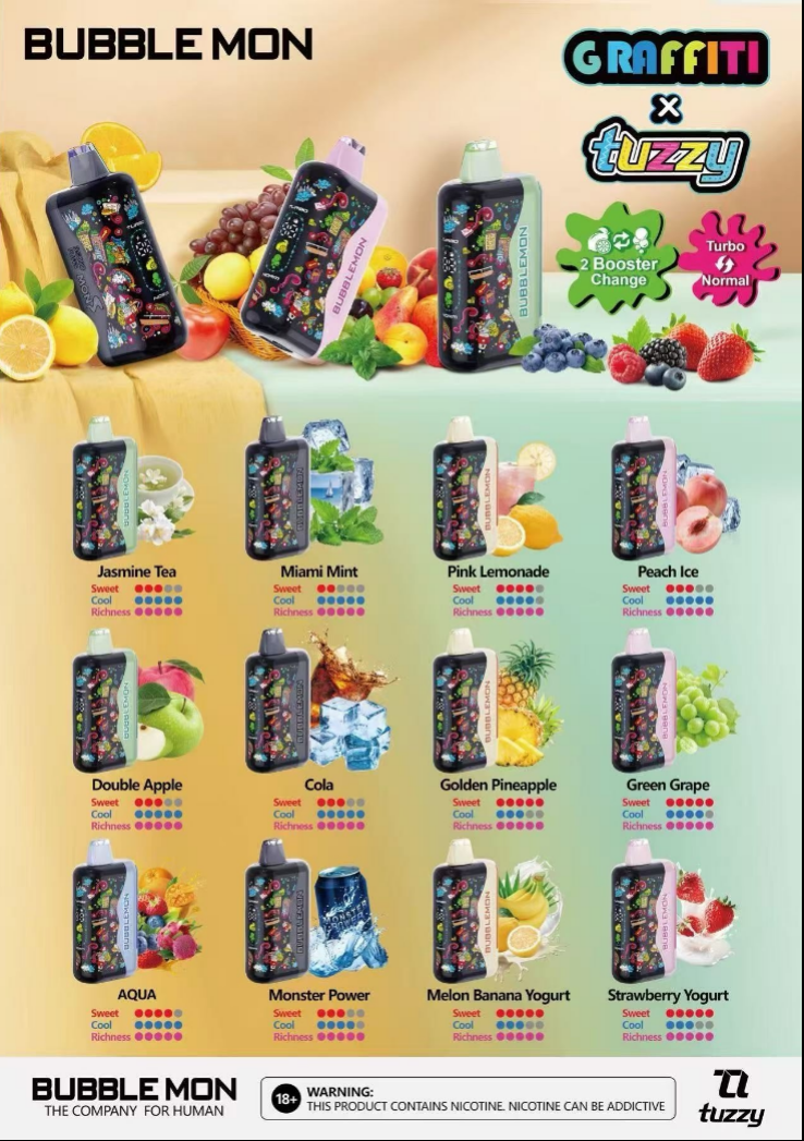 Bubblemon Graffiti Tuzzy 35K Disposable Vape 24ml 2% (35000 Puffs) Naturevapewholesale