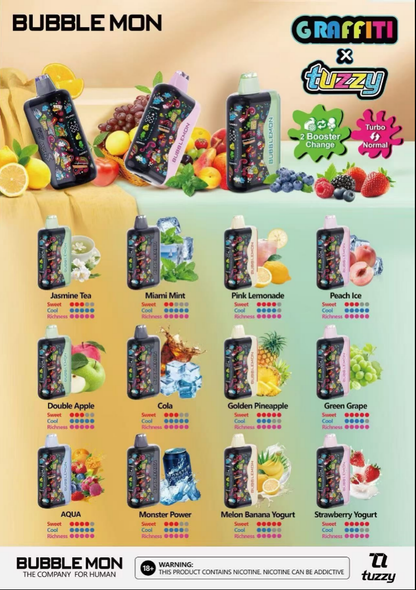 Bubblemon Graffiti Tuzzy 35K Disposable Vape 24ml 2% (35000 Puffs) Naturevapewholesale