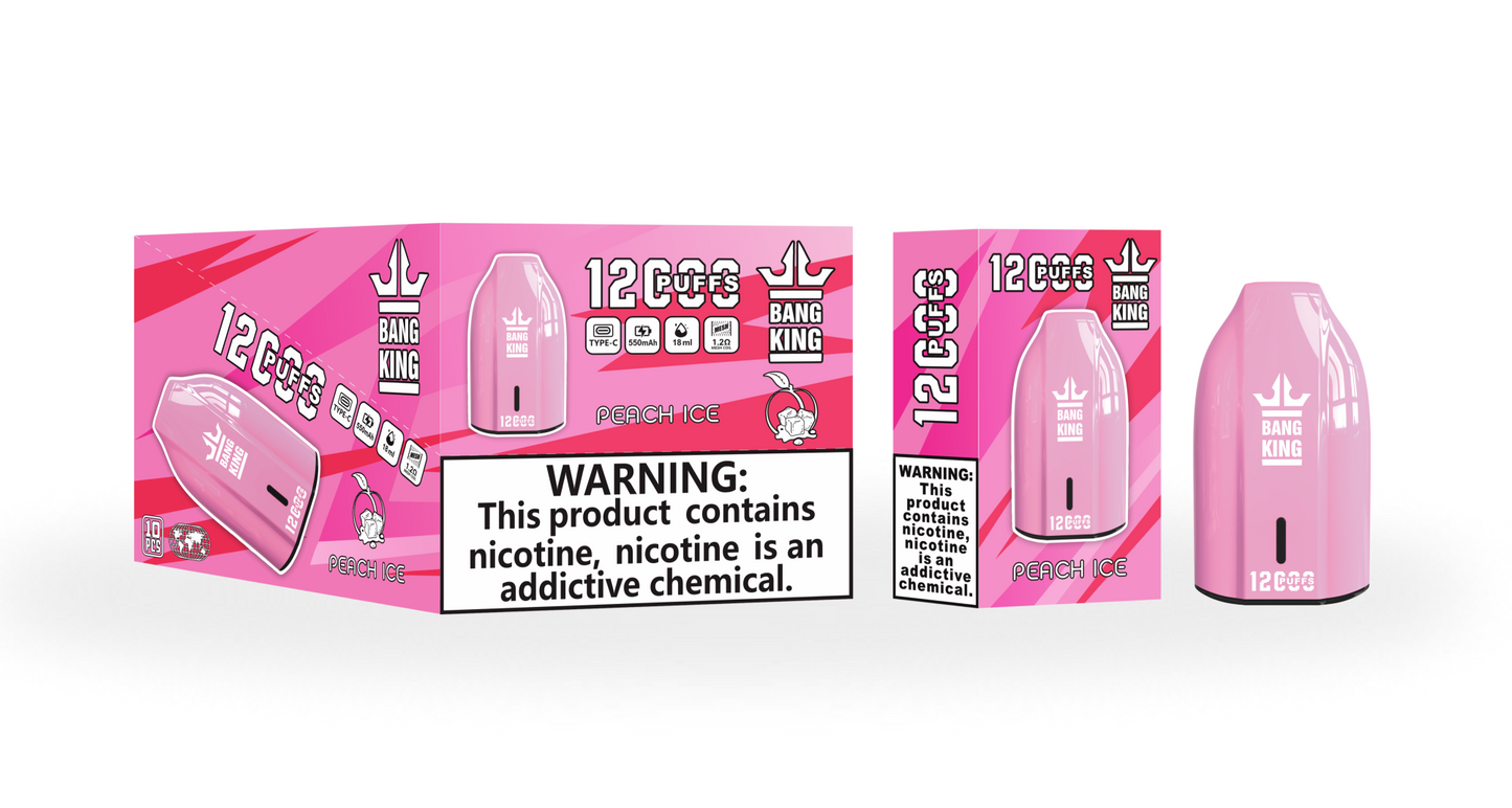 BangKing 12K Puffs Smart Full Screen Turn Ice Wholesale Disposable Vape Puff 12000k Prefilled Pod-850mAh Battery, Multiple Nicotine 12 Flavors