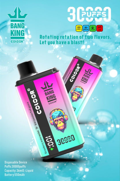 Bang King 30000 Puff Disposable E-Cigarette Vape Double Flavor Digital Display Bang 30k Puff Vaper-550mAh Battery, 36ml E-liquid, Multiple Nicotine 12 Flavors