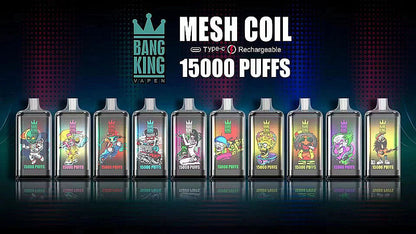 Bang King 15000 Puffs 0% 2% 3% 5% Nicotine Rechargeable Disposable Pod-650mAh Battery, 25ml E-liquid, Multiple Nicotine 20 Flavors