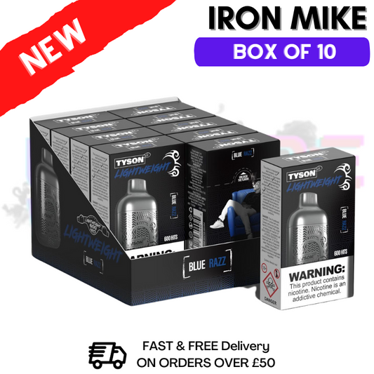 Blue Razz Tyson 2.0 600puff Vape Kit Pack / Box Of 10 Disposable