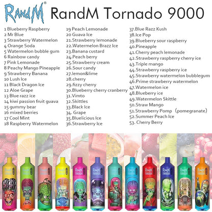 RANDM TORNADO 9000 Disposable Vape Wholesale,850 mAh 18 ML  50 Flavors