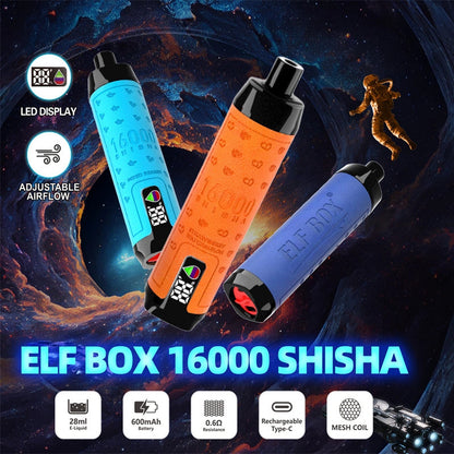 Elf Box Shisha 16000 Puff 16k Bar E Cigarette Disposable Vape With Pen Hookah Led Display Wholesale