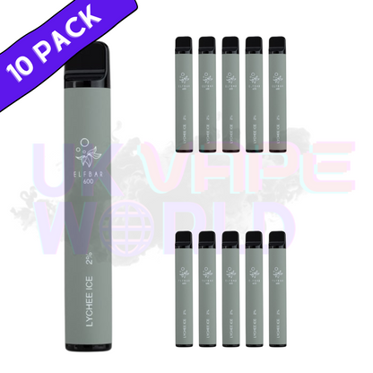 Elf Bar 600puff - Lychee Ice Flavour Box of 10（2% Nicotine）550mah Battery capacity