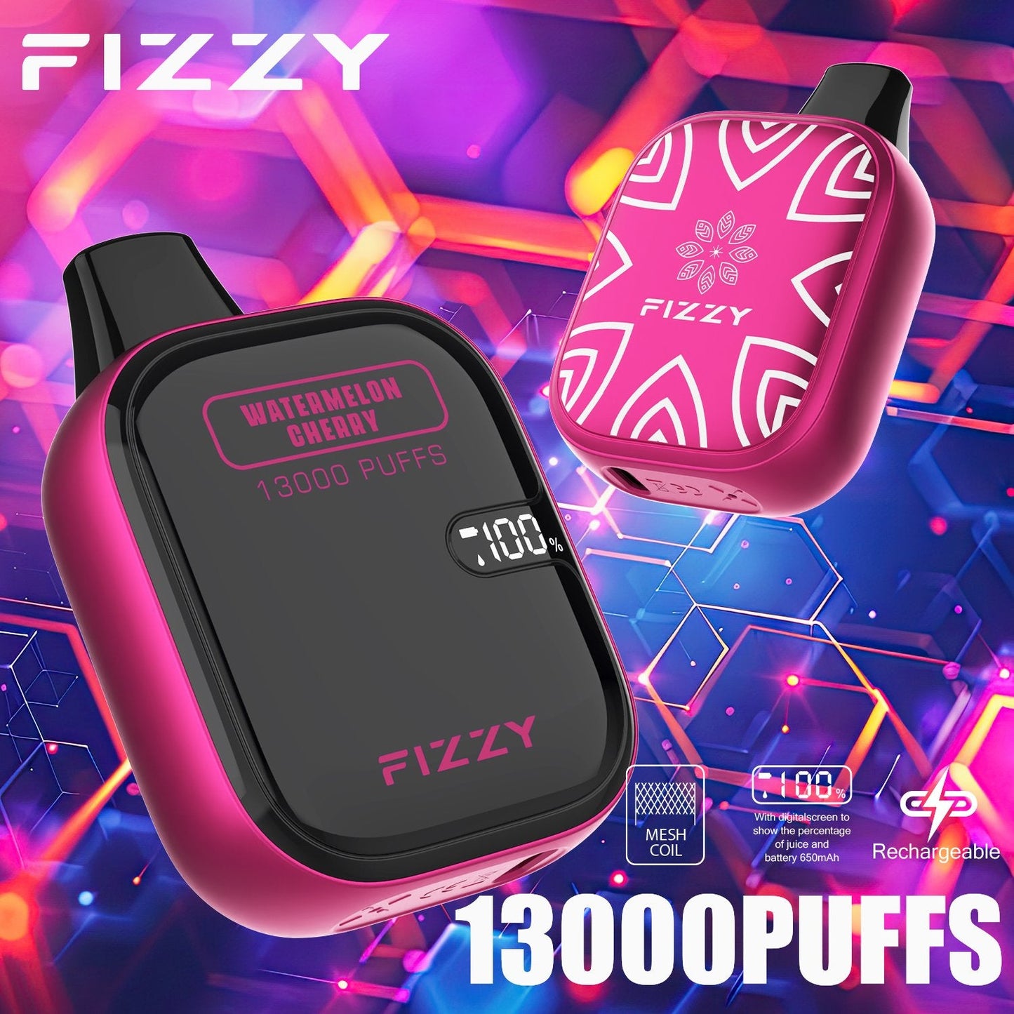 Fizzy Boom 13k Puffs Disposable Vape | 21ML E-liquid, Mesh Coil, LCD Screen