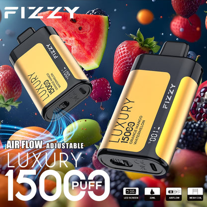 Fizzy Luxury 15000 Puffs Disposable Vape | 22ML E-liquid, Mesh Coil, LCD Screen, Adjustable Air Flow