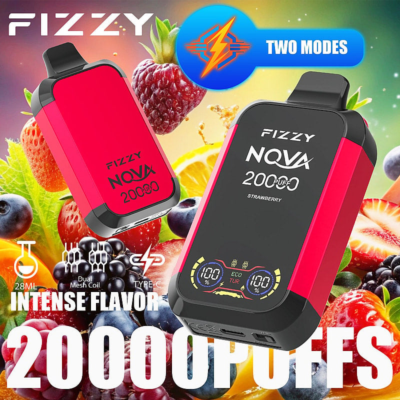 Fizzy Nova 20000 Puffs Disposable Vape | Dual Mesh Coil, 28ML E-liquid, LCD Screen, Eco/Turbo Mode