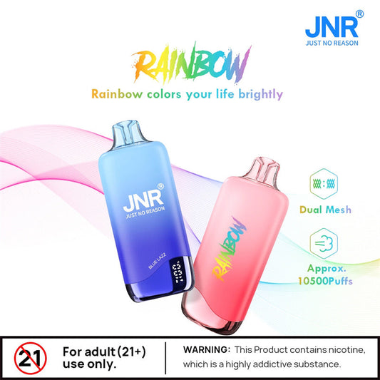 Jnr Rainbow 10500 Puffs Disposable Vaper Dual Mesh Vape Electronic Cigarette With Display-600mAh Battery, 18ml E-liquid, Multiple Nicotine 25 Flavors