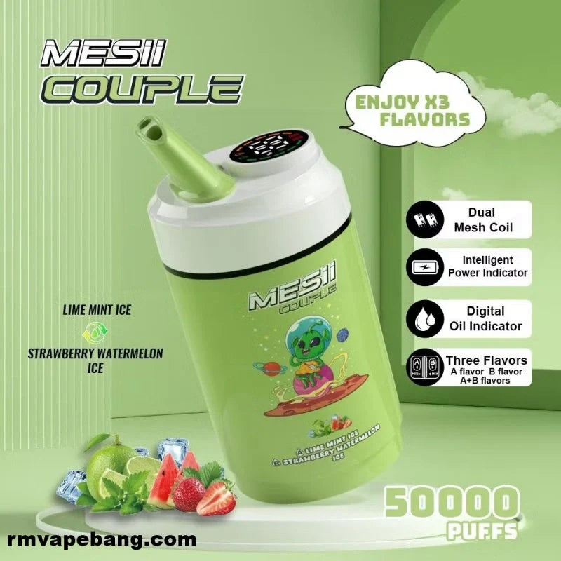 Mesii Couple 50K (Three Flavors) Top Choice for Vape Shops Factory Direct Price-800mAh battery, 40ml E-liquid, Multiple Nicotine 10 Flavors