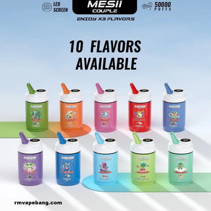 Mesii Couple 50K (Three Flavors) Top Choice for Vape Shops Factory Direct Price-800mAh battery, 40ml E-liquid, Multiple Nicotine 10 Flavors