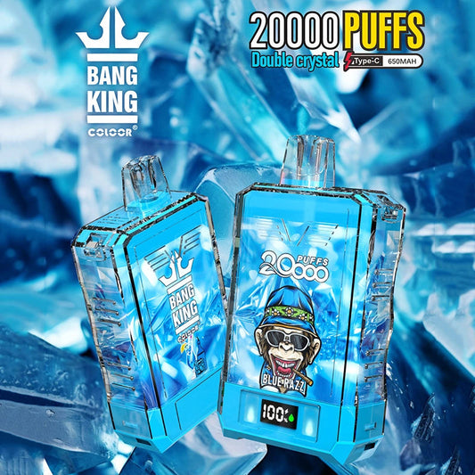 Bang King Box Double Crystal 20000 Puff 20k Display Screen Disposable Electronic Cigarette Vape-850mAh Battery, 40ml E-liquid, Multiple Nicotine 12 Flavors