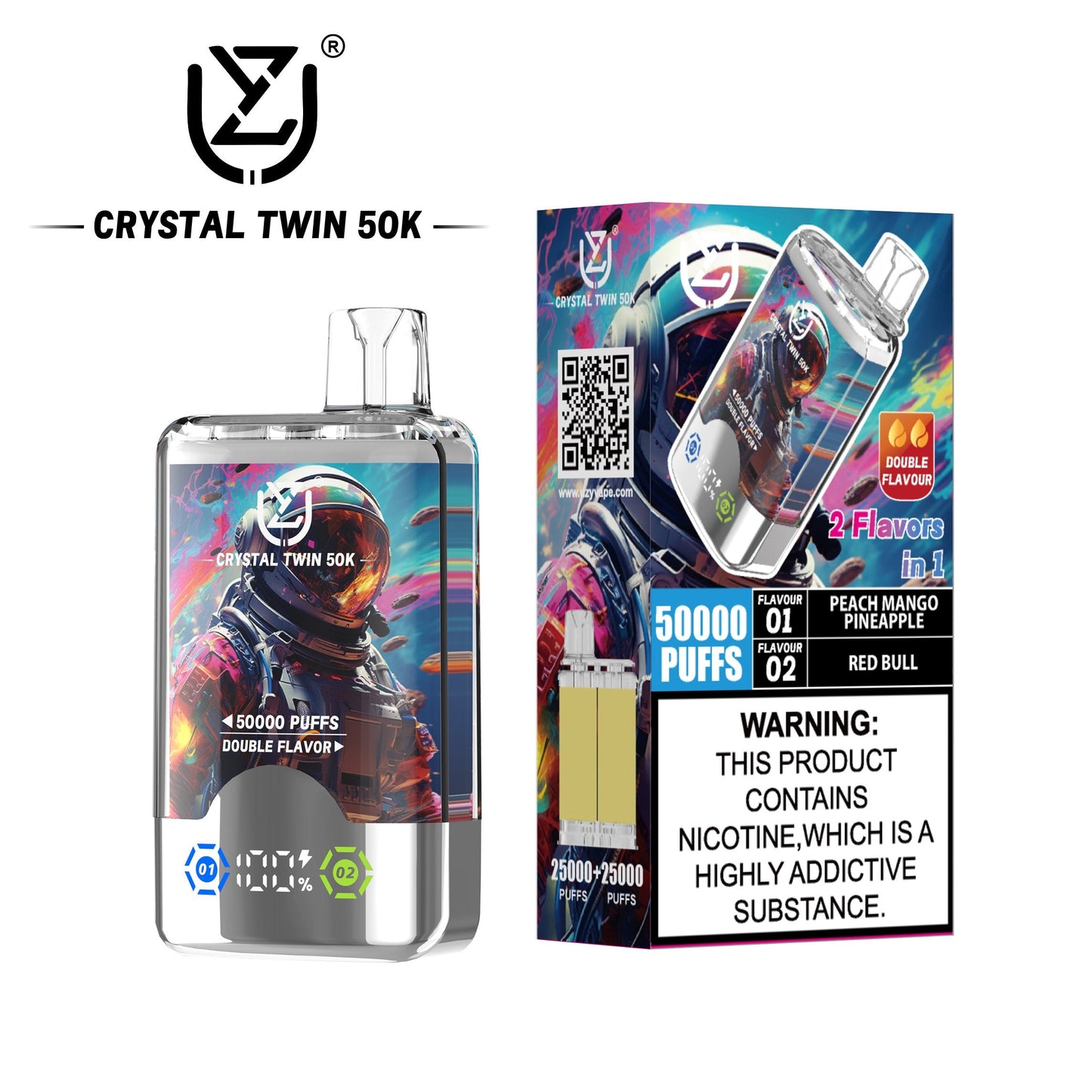 UZY Crystal Twin 50000 Puffs Double Flavor Disposable Vape with Dual Mesh Coil