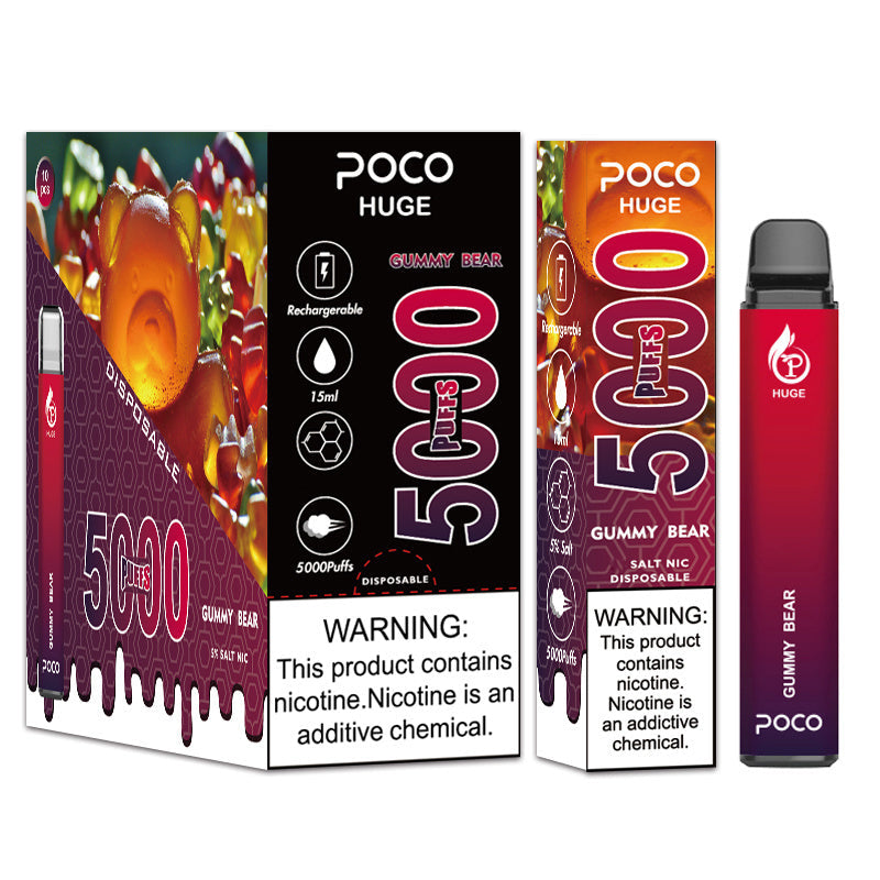 Poco Huge 5000 Puffs - 15mL, 5% Nic Salt, 10 Flavors, Rechargeable