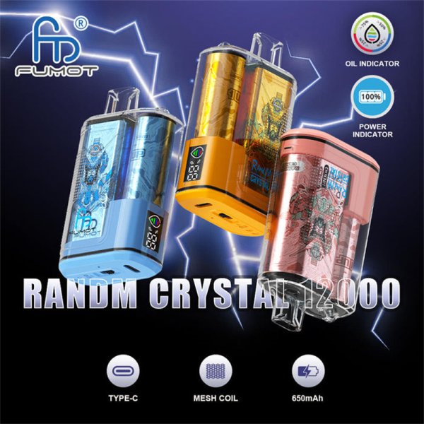 Fumot Randm Crystal 12k Puff Electronic Cigarette Disposable Vape 12000 Puffs With Power Indicator