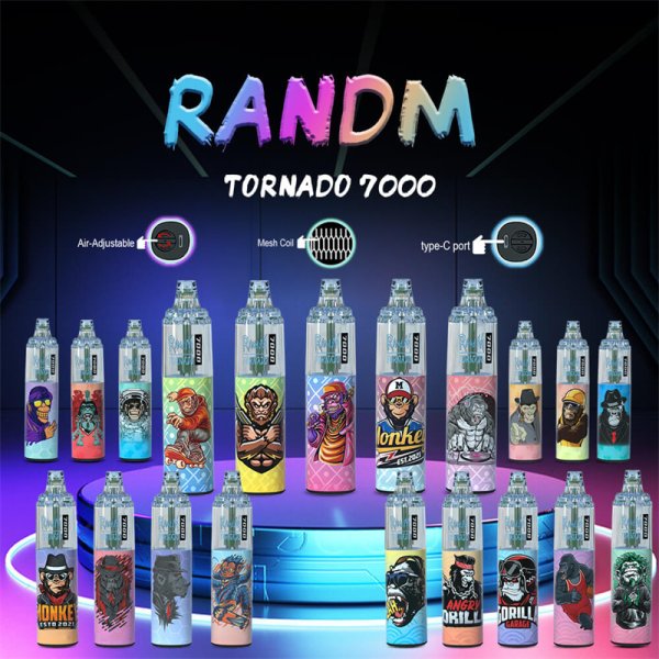 7000 Puffs Disposable Vape - RandM Tornado 14mL, RGB Lights, 56 Flavors