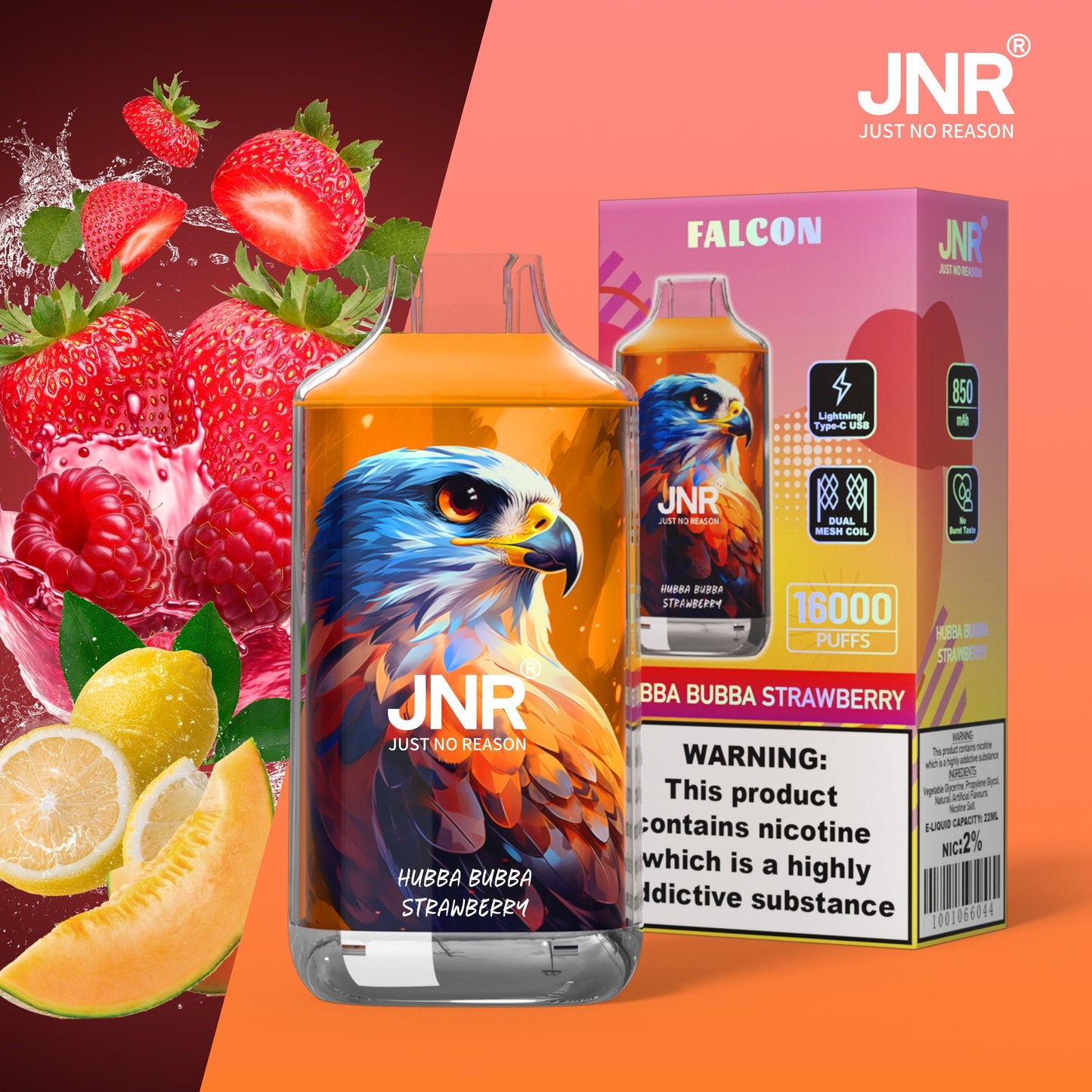 JNR FALON 16000 16K Puffs Original Edition Rechargeable Disposable Vape-850mAh Battery, 22ml E-liquid, Multiple Nicotine 27 Flavors