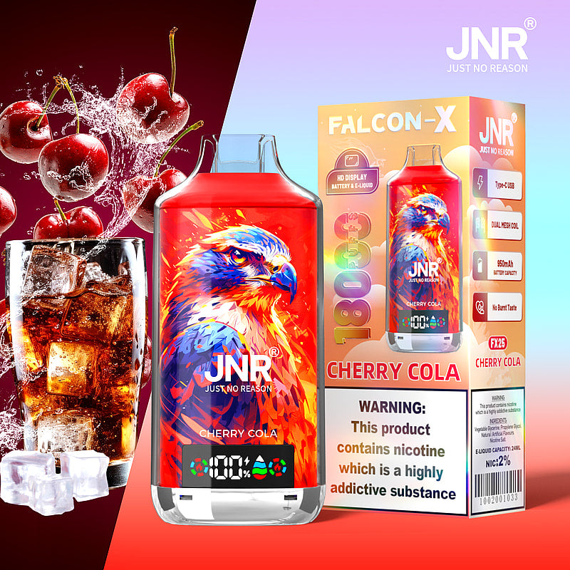 JNR FALCON X 18000 18k Puffs LED Display Hot Sale Disposable Vap-950mAh Battery, 24ml E-liquid, Multiple Nicotine 29 Flavors