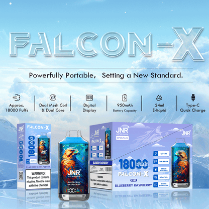 JNR FALCON X 18000 18k Puffs LED Display Hot Sale Disposable Vap-950mAh Battery, 24ml E-liquid, Multiple Nicotine 29 Flavors