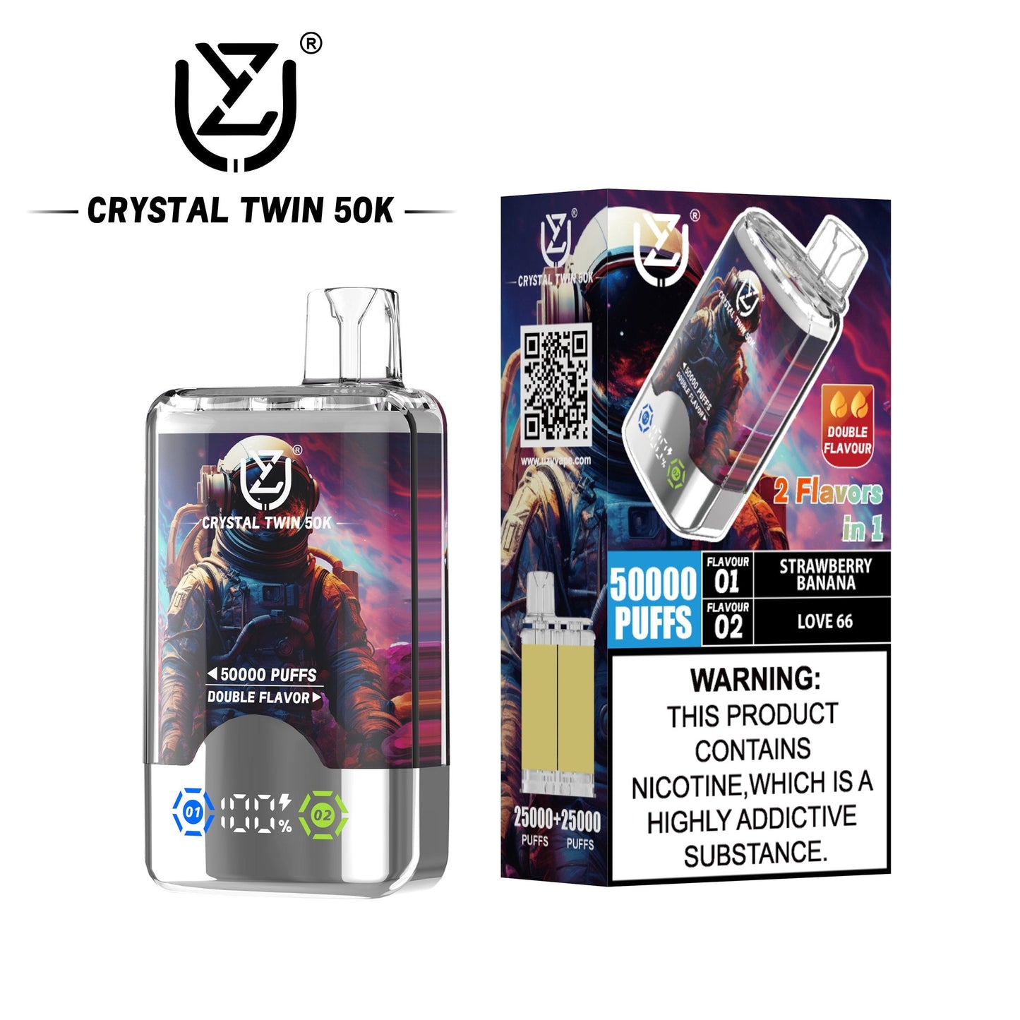 UZY Crystal Twin 50000 Puffs Double Flavor Disposable Vape with Dual Mesh Coil