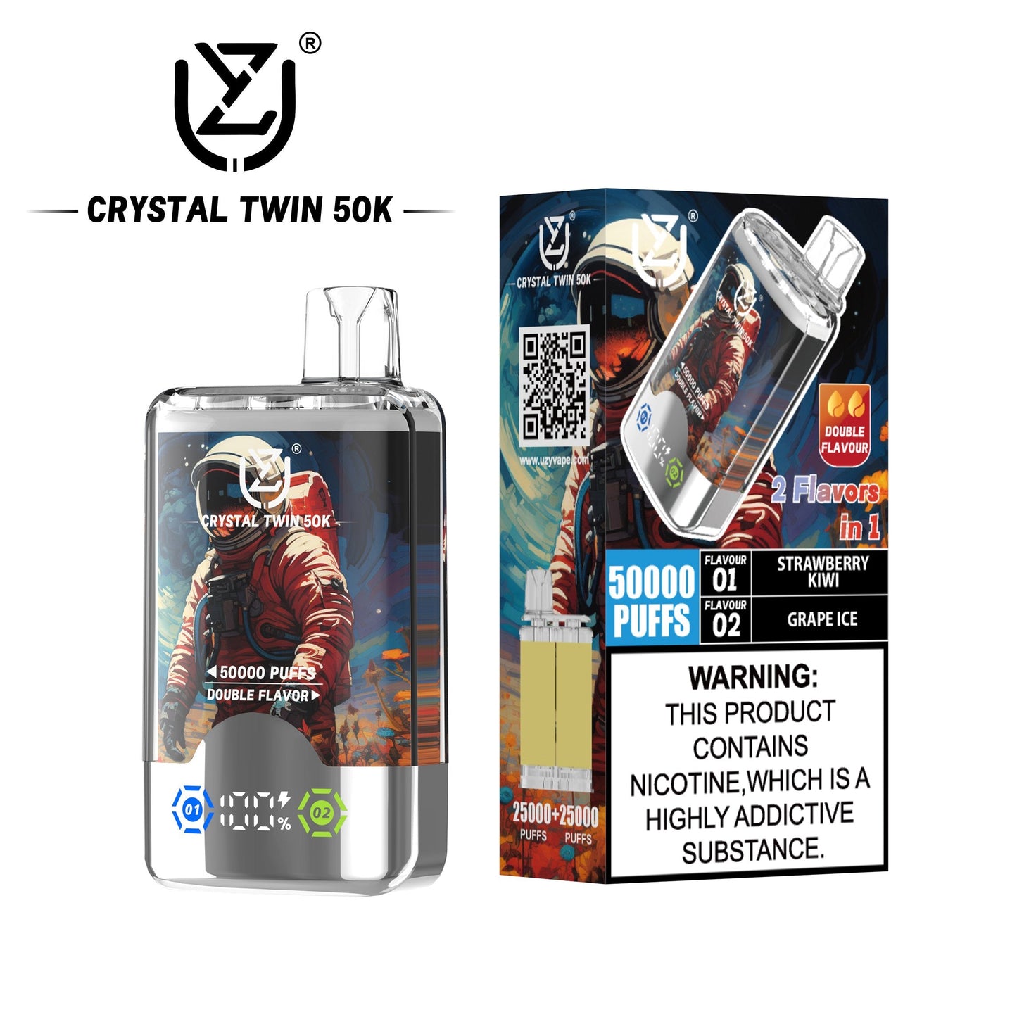 UZY Crystal Twin 50000 Puffs Double Flavor Disposable Vape with Dual Mesh Coil