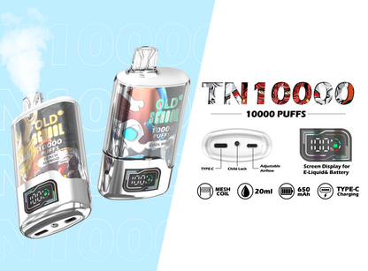 OLD School TN10000 Puffs Disposable Vape Wholesale-650mAh battery, 20ml E-liquid, Multiple Nicotine 10 Flavors