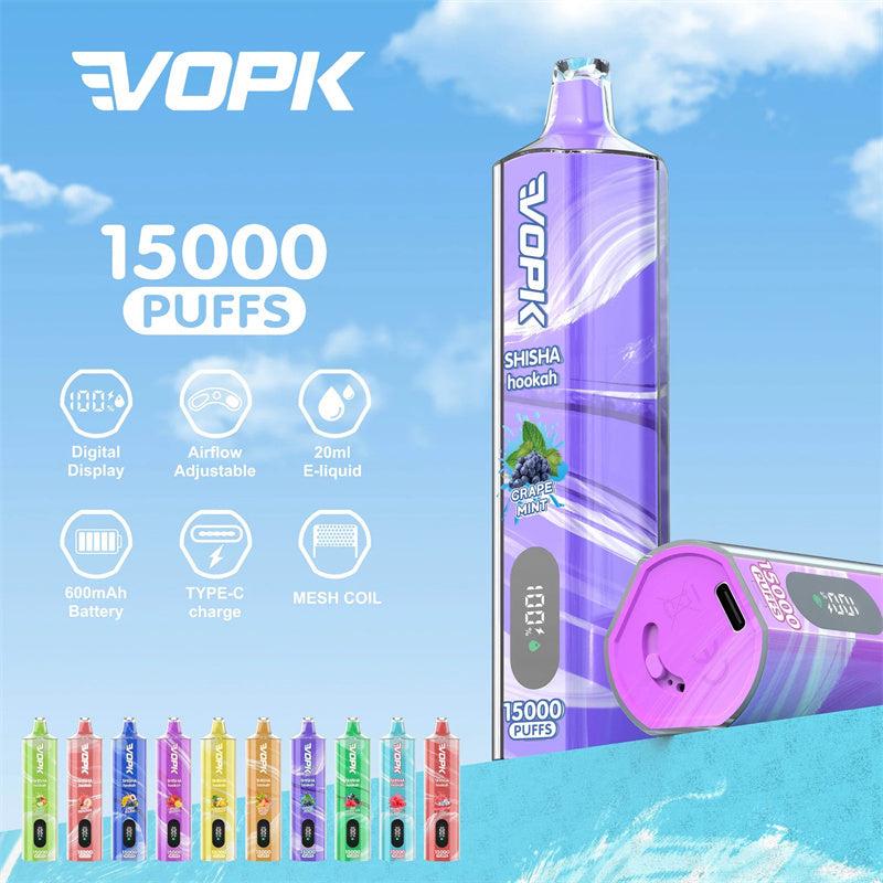 Vopk Shisha Hookah 15000 Puffs disposable vape Electronic Cigarette with Screen display