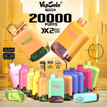 Wholesale VapSolo Twins 20000 20k Puffs Dual Flavor Rechargeable Disposable Vapes Pen EU Warehouse