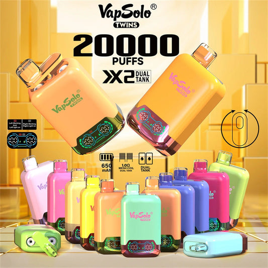 Vapsolo Twins 20000 Puffs Disposable Vape - 25ml Dual Flavors, Mesh Coil