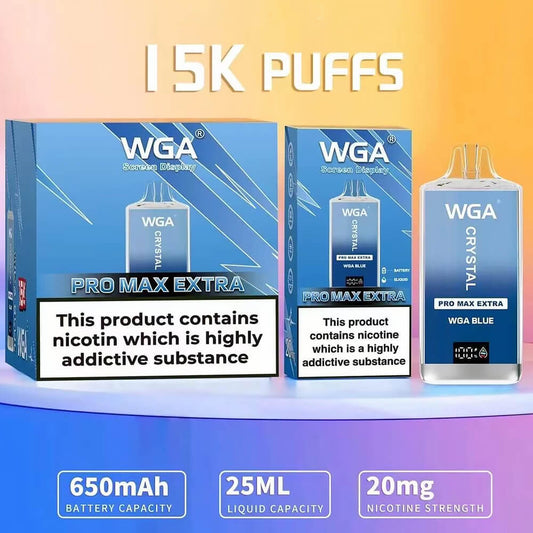 WGA Crystal PRO MAX EXTRA 15000 puffs Disposable Vape In Sales-850mAh Battery, 25ml E-liquid, Multiple Nicotine 19 Flavors