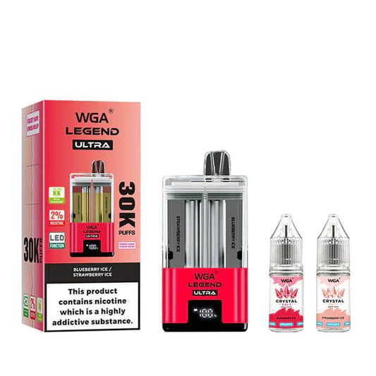 WGA Crystal Legend Ultra 30000 Puffs Disposable Vape (Box of 10)-650mAh Battery, 22ml E-liquid, Multiple Nicotine 16 Flavors