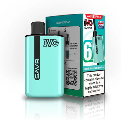 IVG SAVR Starter Vape Kit-650mAh battery, 6ml E-liquid, Multiple Nicotine 30 Flavors