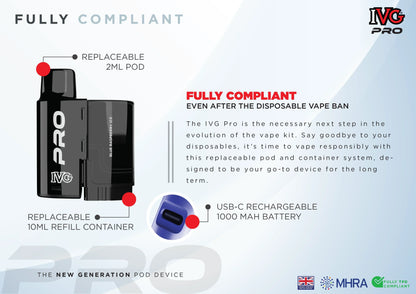 IVG PRO 12 Rechargeable Disposable Vape Kit 10000 Puffs 20mg E-Cig POD Kit TPD